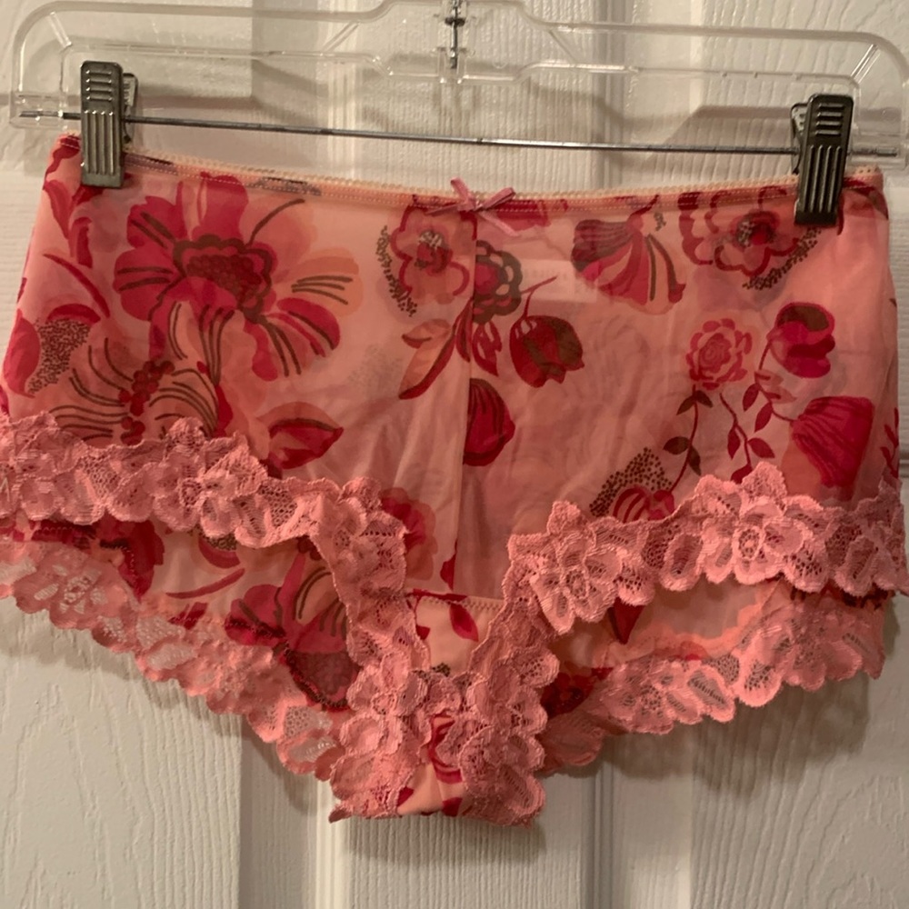 VINTAGE PANTY GILLIGAN O’MALLEY PINK/RED ROSES SHEER/LACD TRIM SZ XL-8 NWOT
